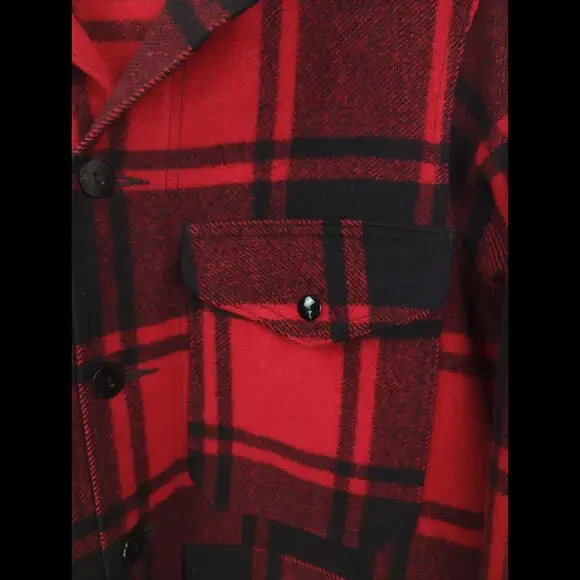 VTG PENDLETON Sz US S Black Red Buffalo Plaid Mackinaw Hunting Jacket 4 Pocket